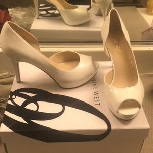 Nine West White Peep Toe Heels